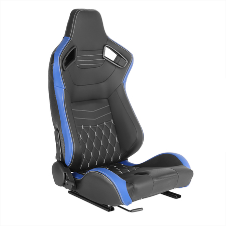 SPEC-D TUNING Racing Seat - Black With Blue Pvc With White Stitching  - Right Side RS-2704R